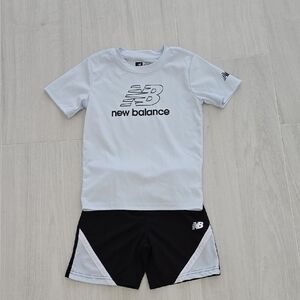 New Balance Kids Light Blue Logo Tee & Black Shorts Set Boys Size 7